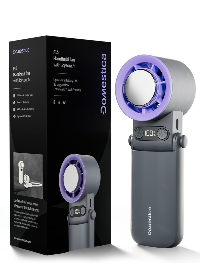 DOMESTICA Flö Portable Handheld Fan, 20000 RPM with IcyTouch™, 4000mAh USB Rechargeable Battery [Up to 12H], | Mini Pocket Hand Fan | Foldable Rechargeable Personal Fan, for Travel, Indoor & Outdoor Use Moon Berry - Image 1